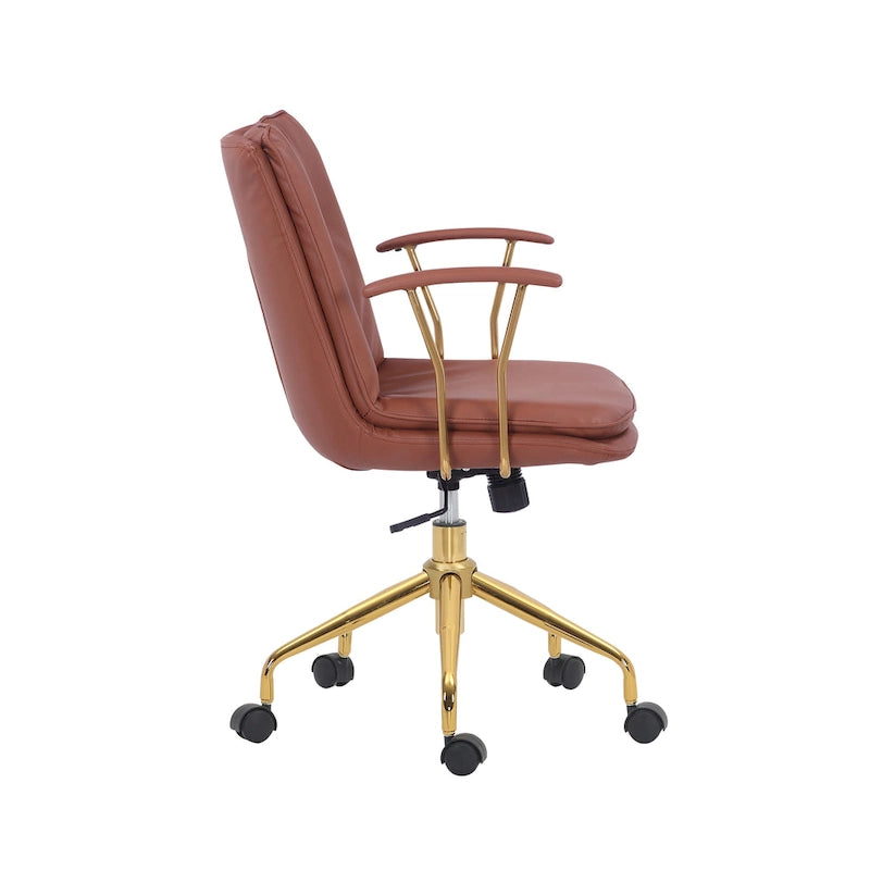 Sedia da ufficio in pelle PU con base a rotelle cromata color oro, stile moderno e glamour