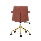 Sedia da ufficio in pelle PU con base a rotelle cromata color oro, stile moderno e glamour