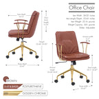 Sedia da ufficio in pelle PU con base a rotelle cromata color oro, stile moderno e glamour