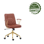 Sedia da ufficio in pelle PU con base a rotelle cromata color oro, stile moderno e glamour