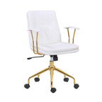 Sedia da ufficio in pelle PU con base a rotelle cromata color oro, stile moderno e glamour