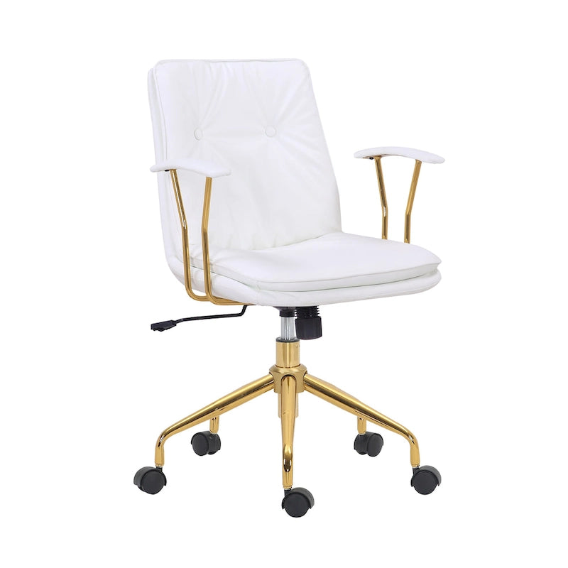 Sedia da ufficio in pelle PU con base a rotelle cromata color oro, stile moderno e glamour