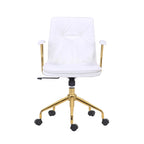 Sedia da ufficio in pelle PU con base a rotelle cromata color oro, stile moderno e glamour