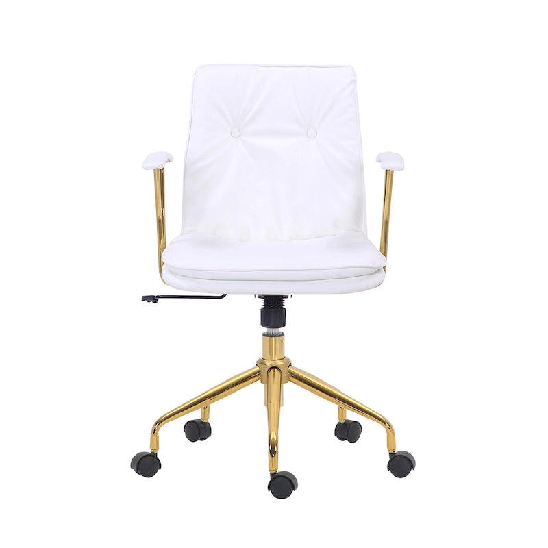 Sedia da ufficio in pelle PU con base a rotelle cromata color oro, stile moderno e glamour