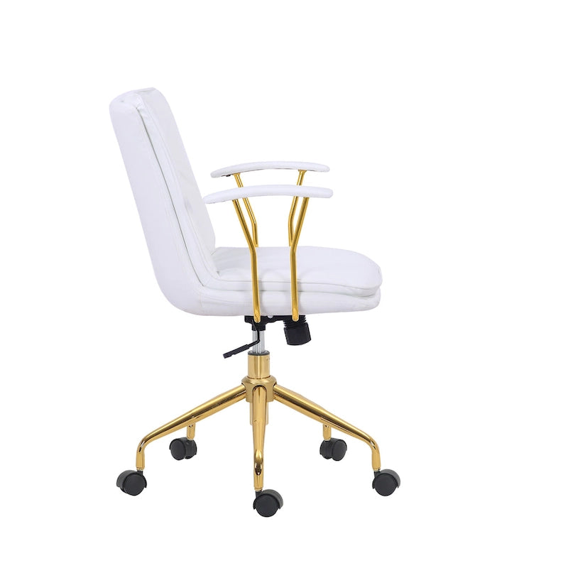 Sedia da ufficio in pelle PU con base a rotelle cromata color oro, stile moderno e glamour