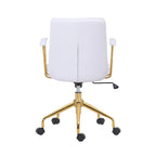 Sedia da ufficio in pelle PU con base a rotelle cromata color oro, stile moderno e glamour