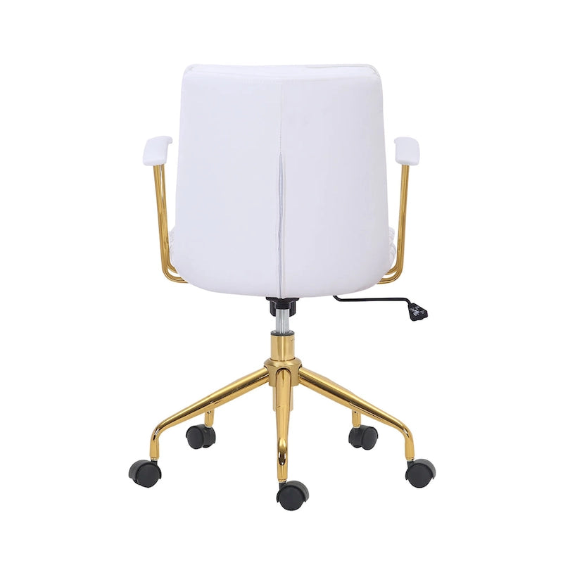 Sedia da ufficio in pelle PU con base a rotelle cromata color oro, stile moderno e glamour