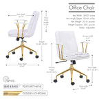Sedia da ufficio in pelle PU con base a rotelle cromata color oro, stile moderno e glamour