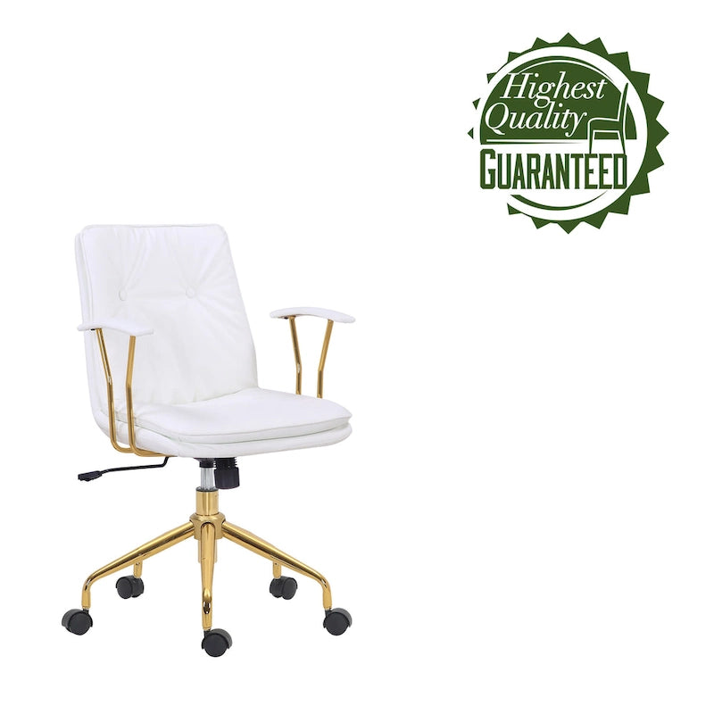 Sedia da ufficio in pelle PU con base a rotelle cromata color oro, stile moderno e glamour
