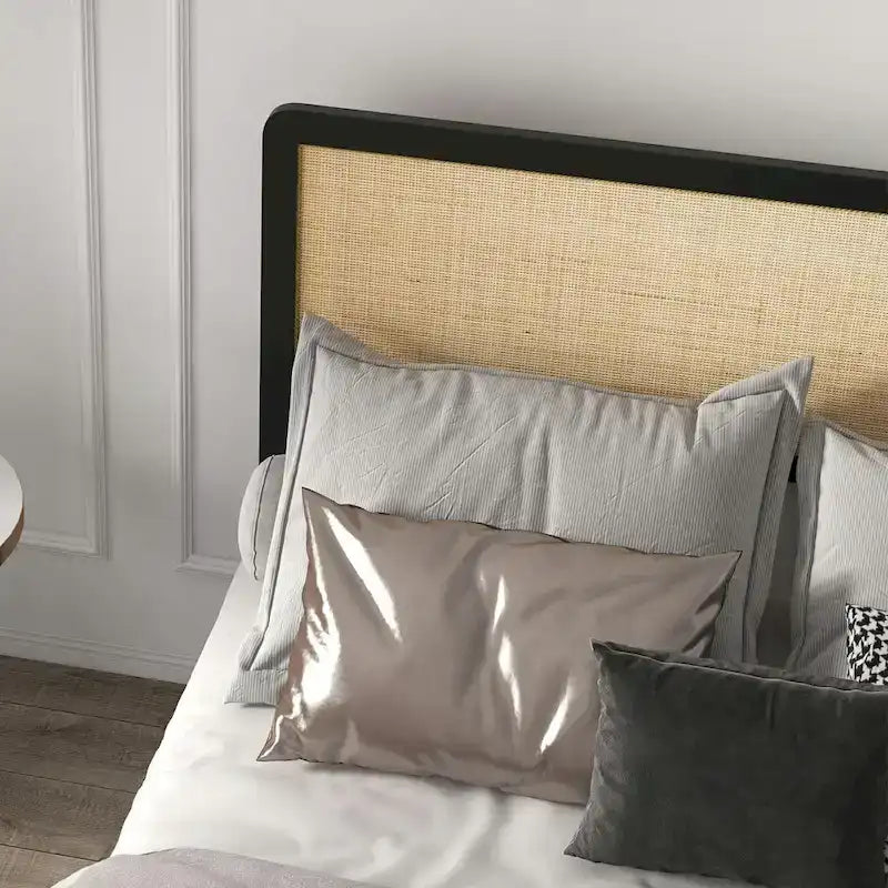 Struttura Letto con Testiera in Rattan, Nessuna Rete a Molle Necessaria