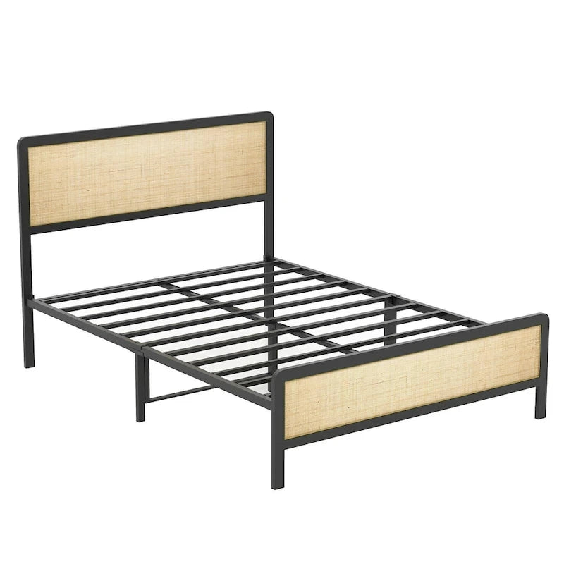 Struttura Letto con Testiera in Rattan, Nessuna Rete a Molle Necessaria