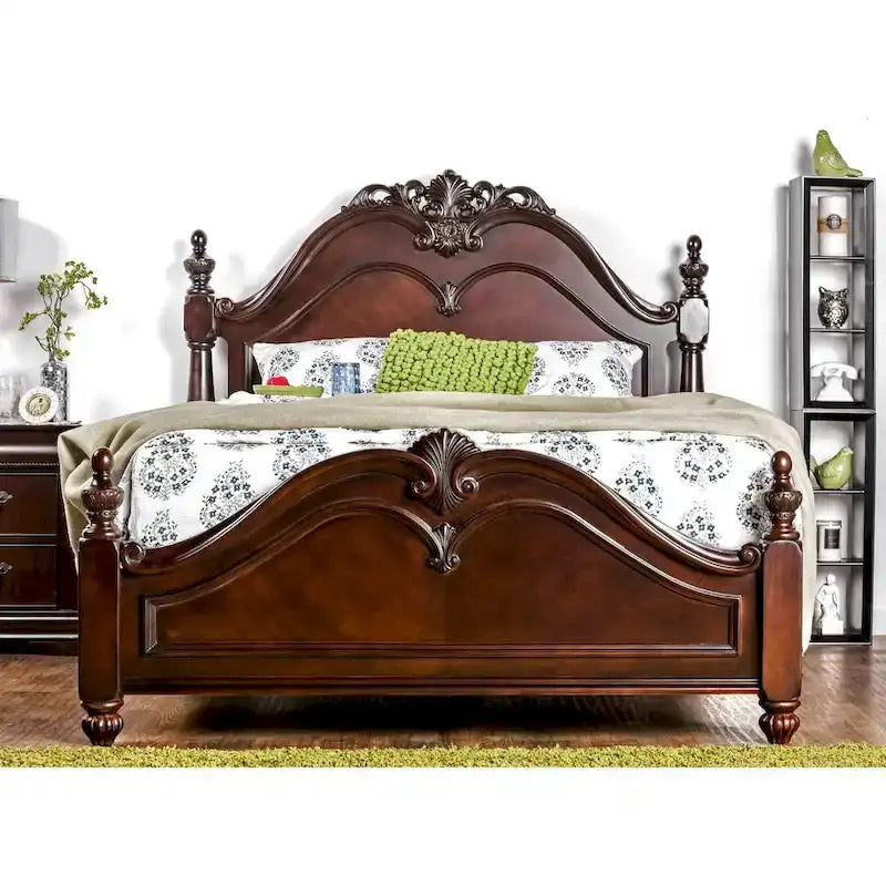 Letto a baldacchino in legno massello di ciliegio, stile tradizionale, con intagli decorati
