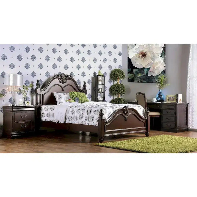 Letto a baldacchino in legno massello di ciliegio, stile tradizionale, con intagli decorati