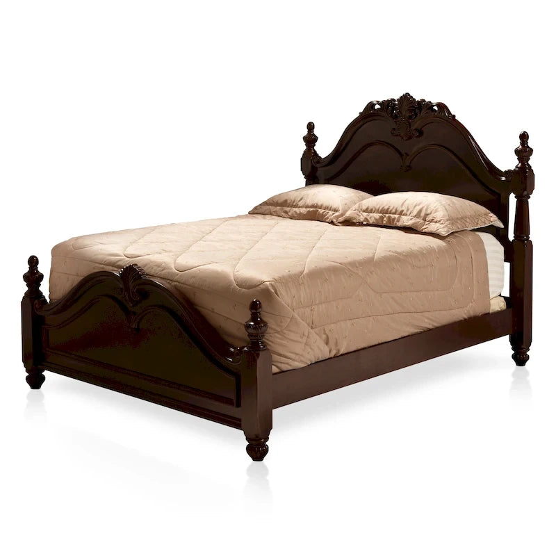 Letto a baldacchino in legno massello di ciliegio, stile tradizionale, con intagli decorati
