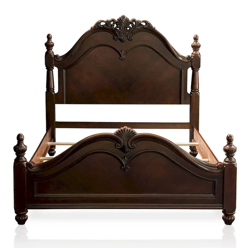 Letto a baldacchino in legno massello di ciliegio, stile tradizionale, con intagli decorati
