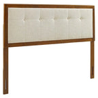 Testiera Queen Size in Legno di Noce Trapuntata con Bottoni in Tessuto Beige Tradizionale Marlin