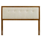 Testiera Queen Size in Legno di Noce Trapuntata con Bottoni in Tessuto Beige Tradizionale Marlin