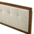 Testiera Queen Size in Legno di Noce Trapuntata con Bottoni in Tessuto Beige Tradizionale Marlin