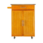 Carrello da Cucina Portatile Sapele in Legno di Gomma con Piano in Acciaio Inox
