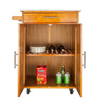 Carrello da Cucina Portatile Sapele in Legno di Gomma con Piano in Acciaio Inox