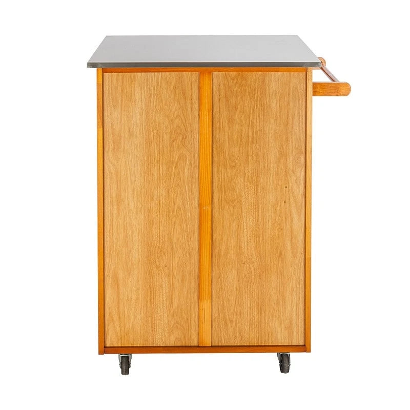 Carrello da Cucina Portatile Sapele in Legno di Gomma con Piano in Acciaio Inox