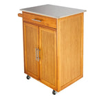 Carrello da Cucina Portatile Sapele in Legno di Gomma con Piano in Acciaio Inox