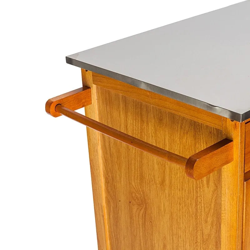 Carrello da Cucina Portatile Sapele in Legno di Gomma con Piano in Acciaio Inox