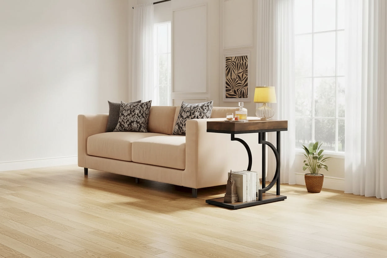 Narrow Side Table White Gold Side Table C Shaped End Table Modern Bedside Table