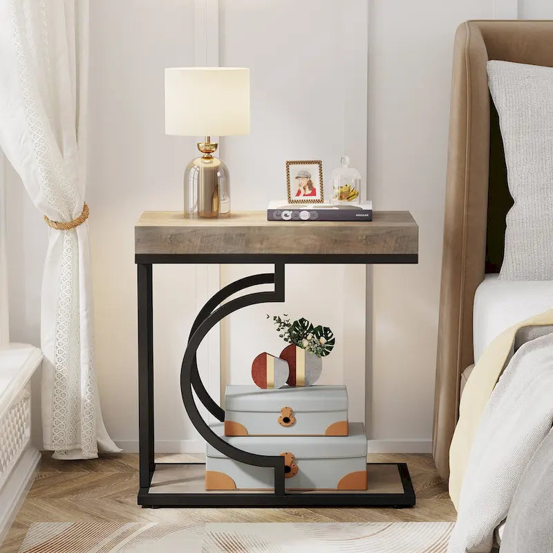 Tavolino stretto bianco e oro Tavolino a C Comodino moderno