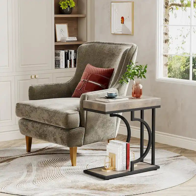 Tavolino stretto bianco e oro Tavolino a C Comodino moderno