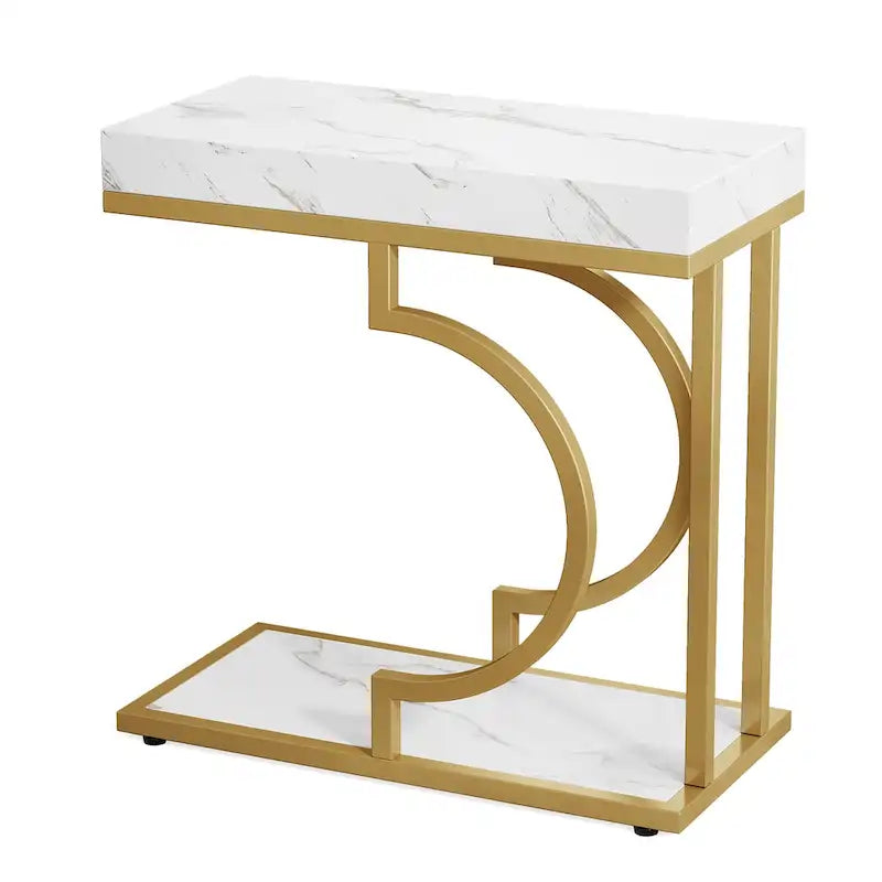 Tavolino stretto bianco e oro Tavolino a C Comodino moderno