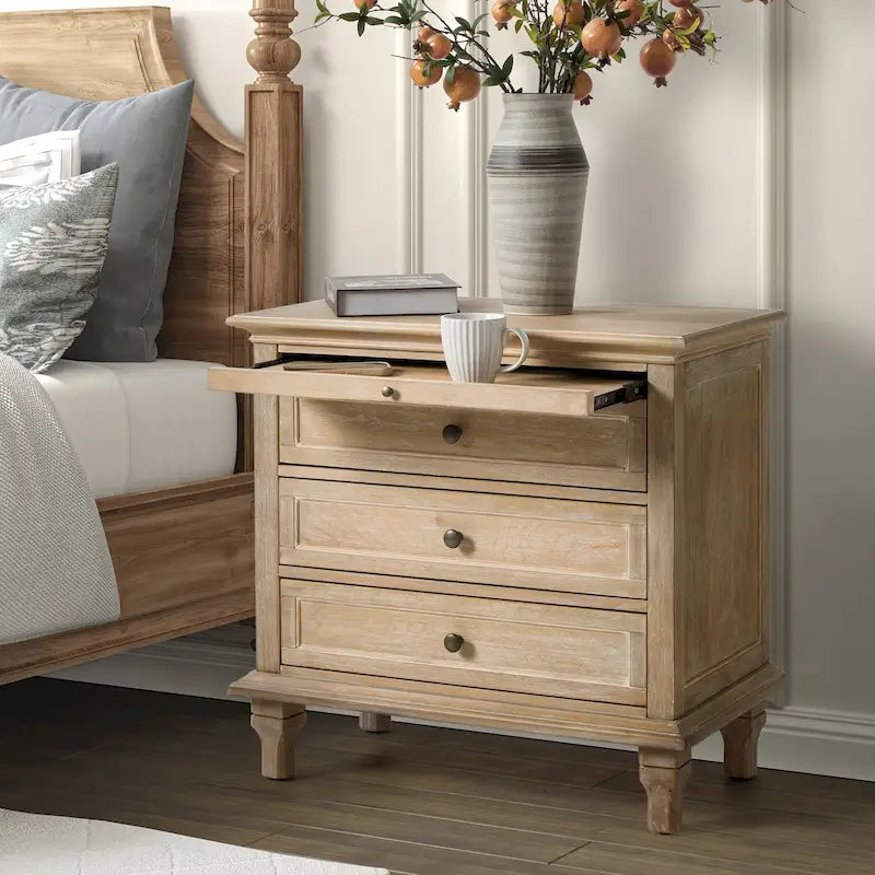 Muriel Farmhouse 3 Drawers Nightstand with Built-In Outlets by HULALA HOME