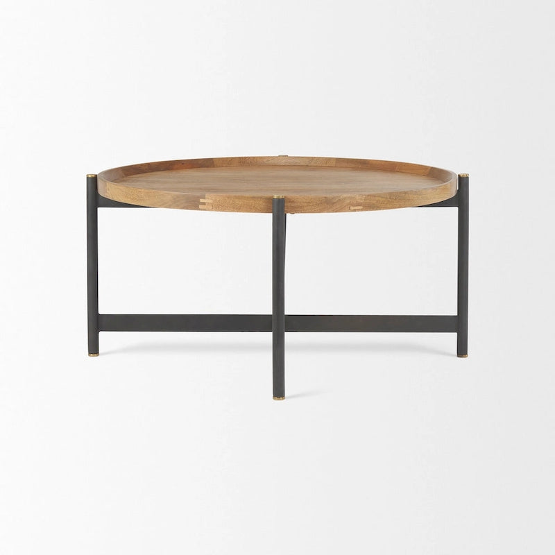 Tavolino rotondo Marquisa in legno massello marrone medio con struttura in ferro nero 34 - 34L x 34W x 16.5H