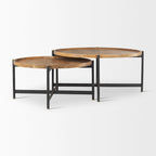 Tavolino rotondo Marquisa in legno massello marrone medio con struttura in ferro nero 34 - 34L x 34W x 16.5H