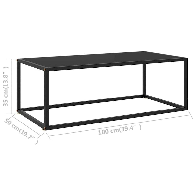 Tavolino da Caffè in Vetro Temperato Nero con Struttura in Acciaio Verniciato a Polvere, 99x51x36 cm