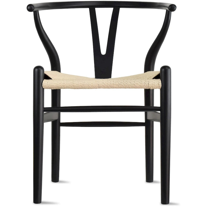 Sedia da pranzo moderna con seduta in corda di carta intrecciata, sedia laterale con schienale a Y e braccioli in legno massello in stile rustico