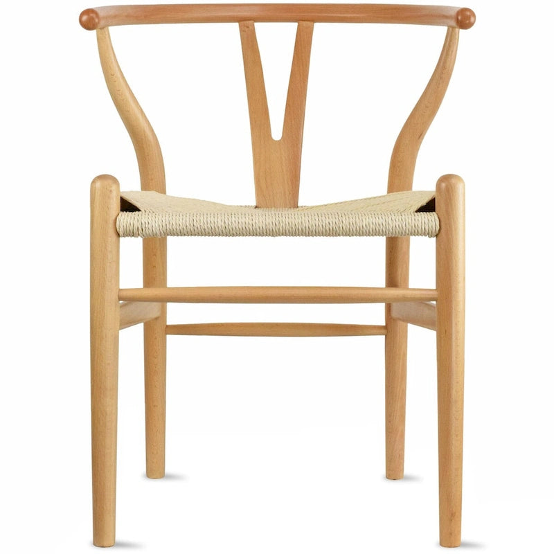 Sedia da pranzo moderna con seduta in corda di carta intrecciata, sedia laterale con schienale a Y e braccioli in legno massello in stile rustico