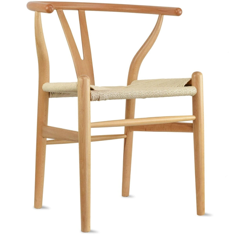 Sedia da pranzo moderna con seduta in corda di carta intrecciata, sedia laterale con schienale a Y e braccioli in legno massello in stile rustico