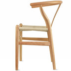 Sedia da pranzo moderna con seduta in corda di carta intrecciata, sedia laterale con schienale a Y e braccioli in legno massello in stile rustico