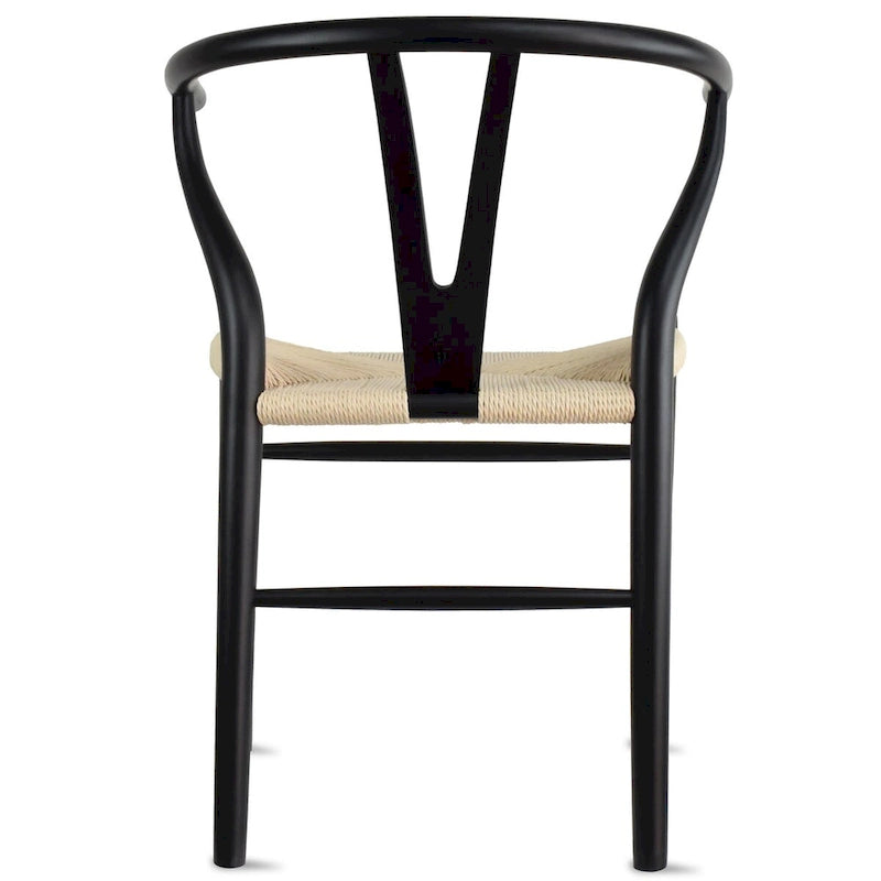 Sedia da pranzo moderna con seduta in corda di carta intrecciata, sedia laterale con schienale a Y e braccioli in legno massello in stile rustico