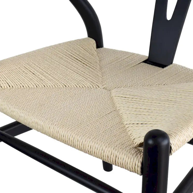 Sedia da pranzo moderna con seduta in corda di carta intrecciata, sedia laterale con schienale a Y e braccioli in legno massello in stile rustico