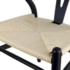 Sedia da pranzo moderna con seduta in corda di carta intrecciata, sedia laterale con schienale a Y e braccioli in legno massello in stile rustico