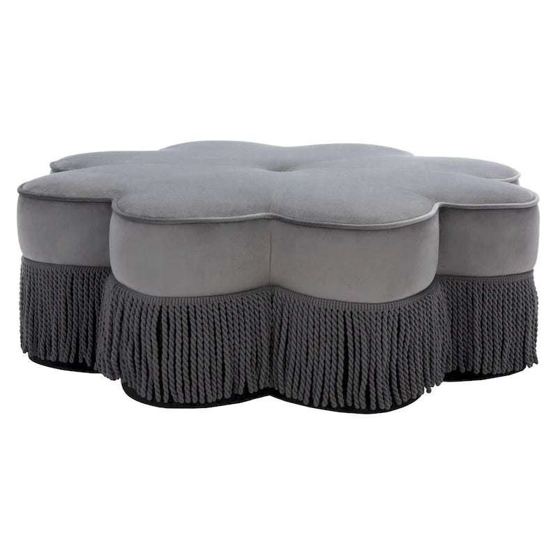 Pouf in velluto con frange a forma di fiore, design con petali trapuntati, per soggiorno
