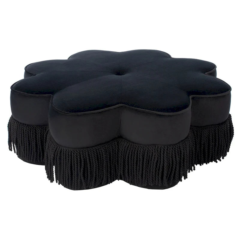 Pouf in velluto con frange a forma di fiore, design con petali trapuntati, per soggiorno