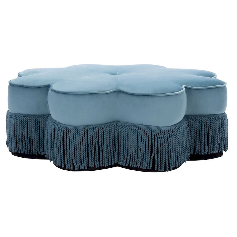 Pouf in velluto con frange a forma di fiore, design con petali trapuntati, per soggiorno