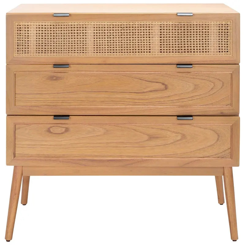 Cassettiera Mid-Century Modern in Rattan a 3 Cassetti, Comò da Camera da Letto 36x18x36 Pollici
