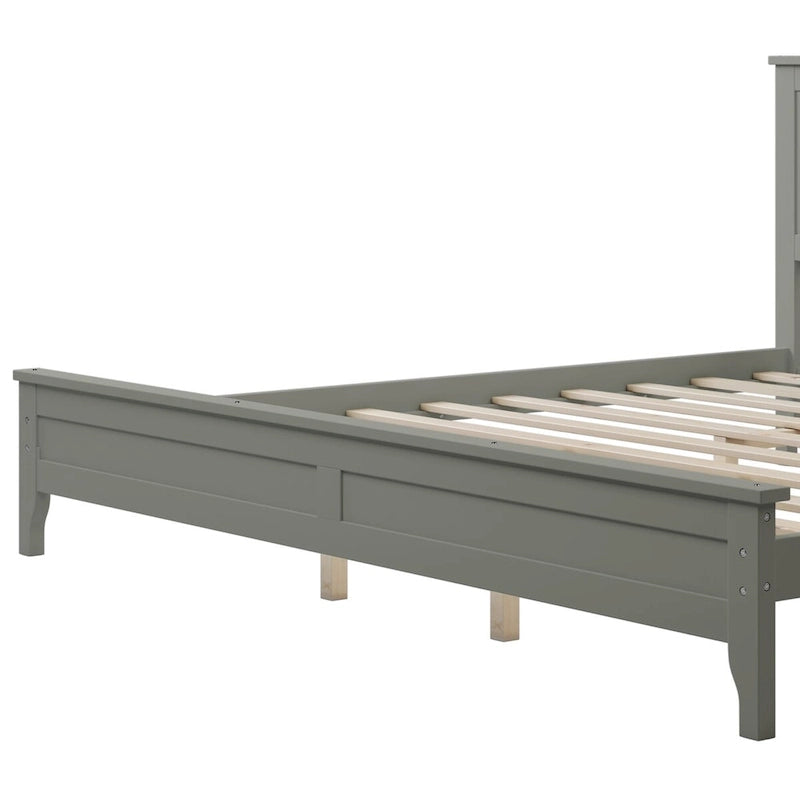 Letto a piattaforma king-size in legno con testiera e pediera, supporto con doghe in legno