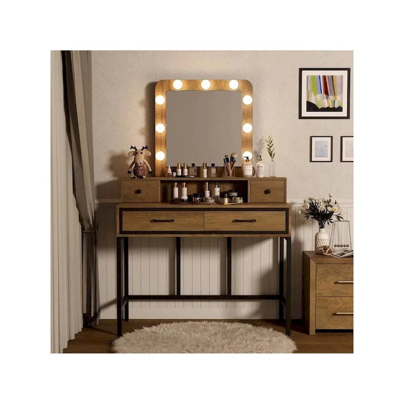 Tocador da trucco con specchio LED Hollywood a 3 colori dimmerabile e vano portaoggetti