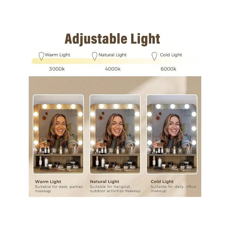 Tocador da trucco con specchio LED Hollywood a 3 colori dimmerabile e vano portaoggetti
