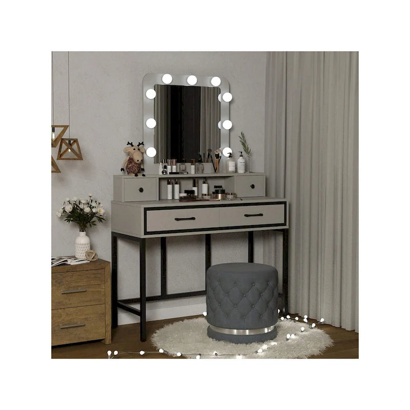 Tocador da trucco con specchio LED Hollywood a 3 colori dimmerabile e vano portaoggetti